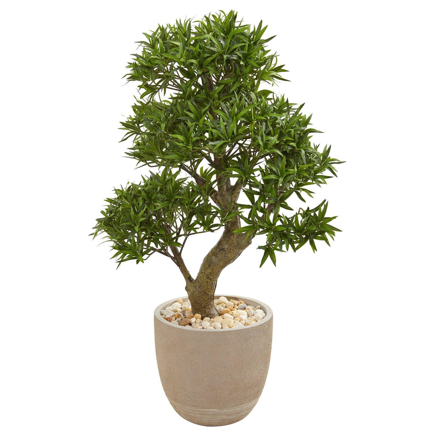 40” Podocarpus Artificial Bonsai Tree in Sandstone Planter