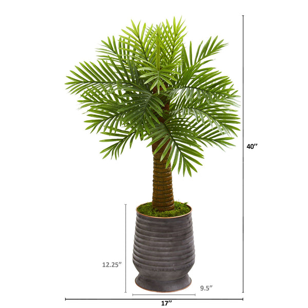 40” Robellini Palm Artificial Tree in Ribbed Metal Planter
