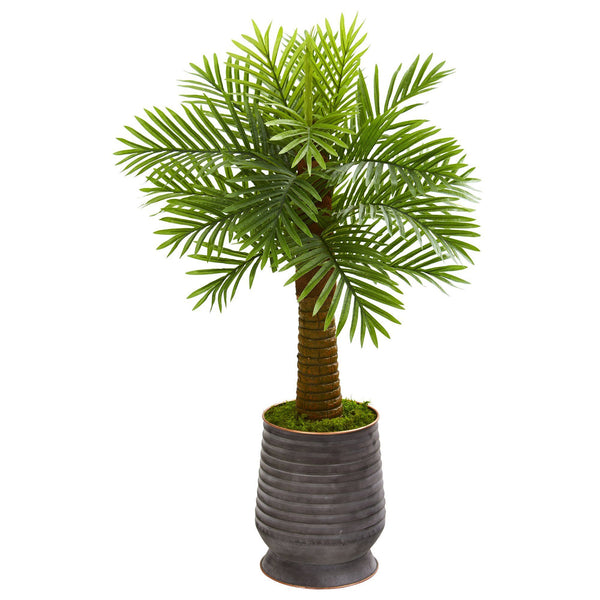 40” Robellini Palm Artificial Tree in Ribbed Metal Planter