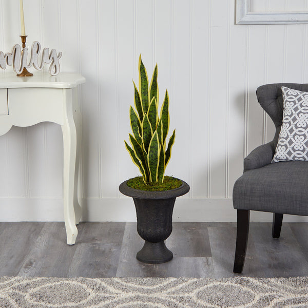 40” Sansevieria Artificial Plant in Charcoal Urn