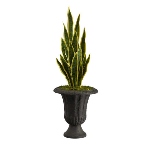 40” Sansevieria Artificial Plant in Charcoal Urn