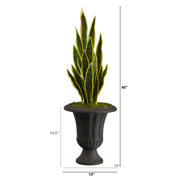 40” Sansevieria Artificial Plant in Charcoal Urn
