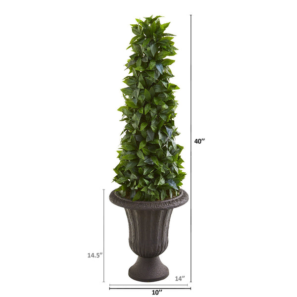 40” Sweet Bay Cone Topiary Artificial Tree in Decorative Brown Urn