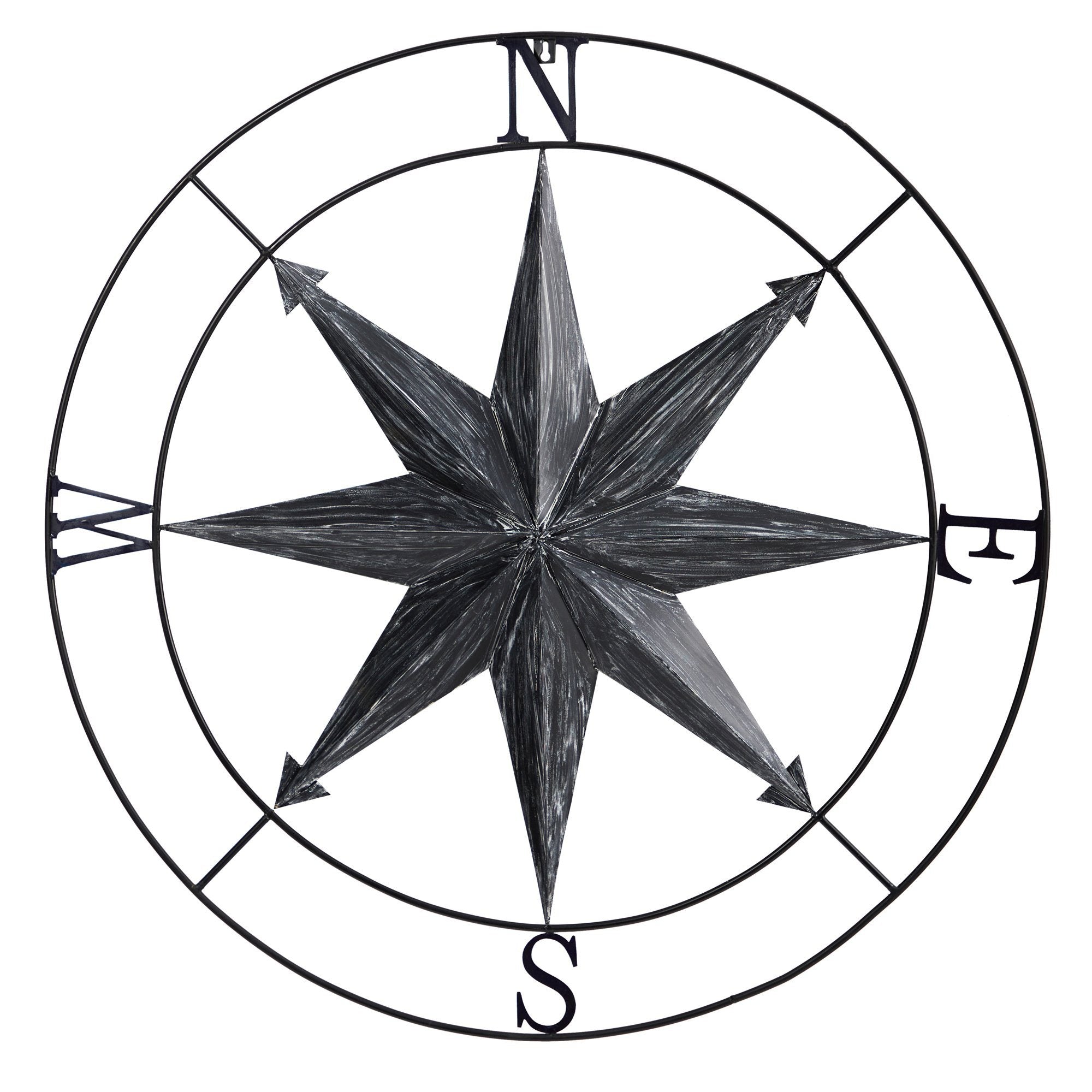 40” Washed Nautical Metal Compass Wall Art Decor | Nearly Natural