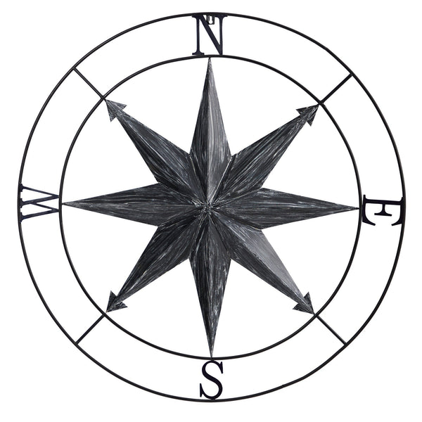 40” Washed Nautical Metal Compass Wall Art Decor