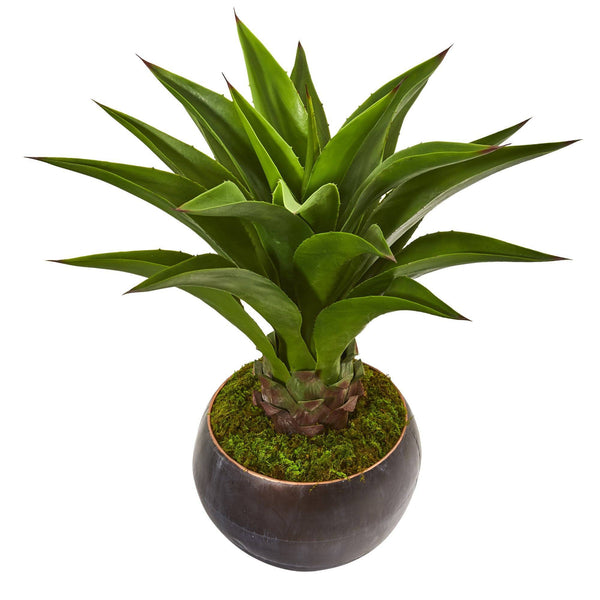 41” Agave Artificial Plant in Decorative Metal Bowl
