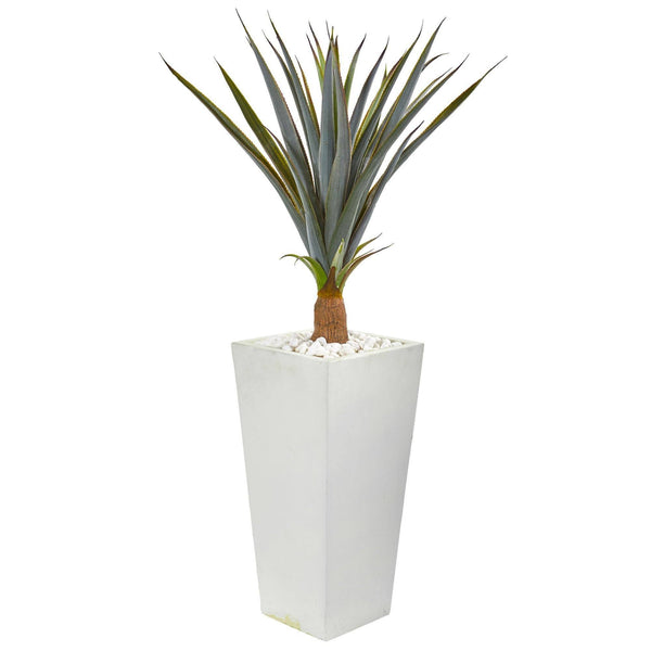 41” Agave Succulent Artificial Plant in White Tower Planter