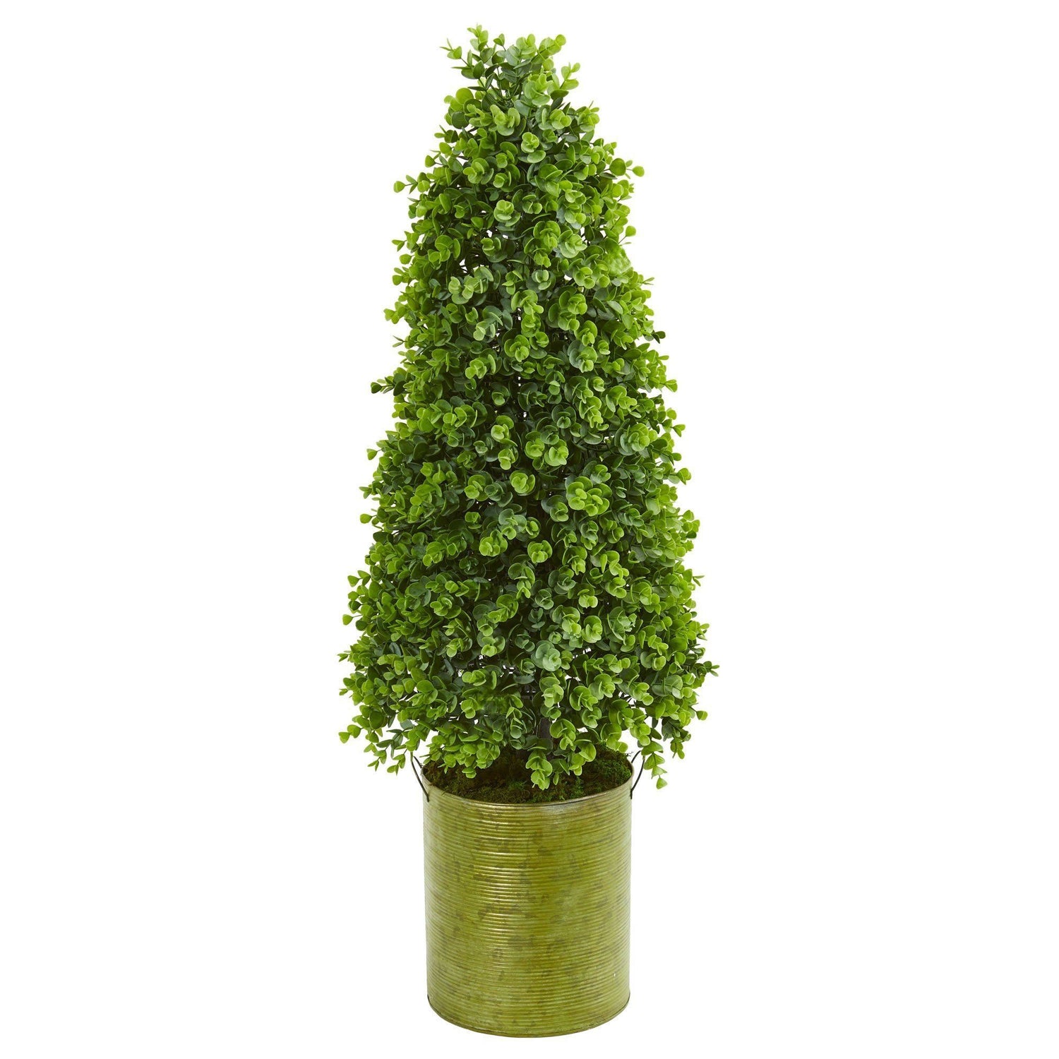 41” Artificial Eucalyptus Cone Topiary Tree in Metal Planter (Indoor/Outdoor)
