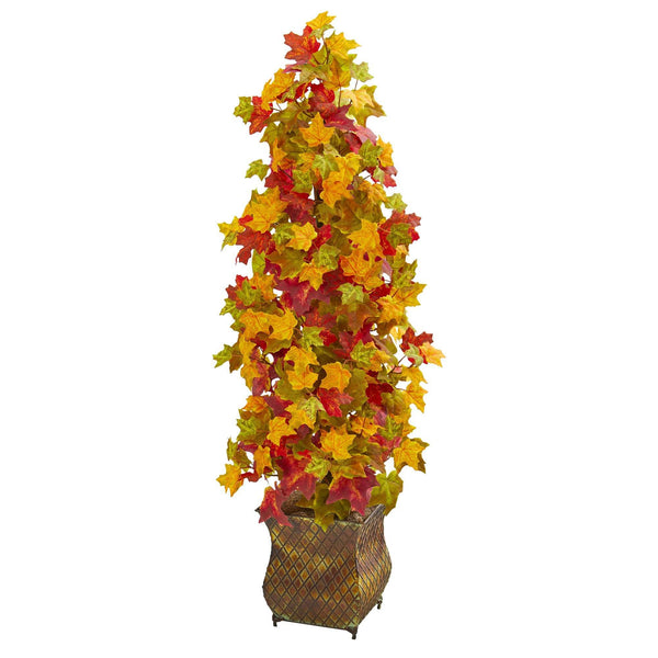 41” Autumn Maple Artificial Tree in Decorative Metal Planter