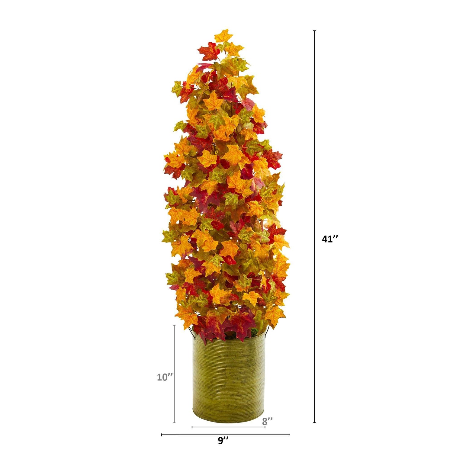 41” Autumn Maple Artificial Tree in Green Metal Planter