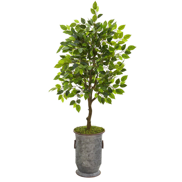 41” Ficus Artificial Tree in Vintage Metal Planter