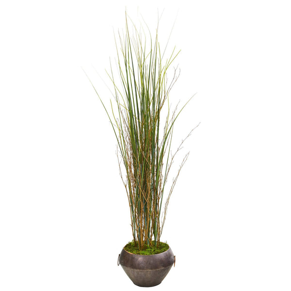 41” Grass and Bamboo Artificial Plant in Metal Bowl