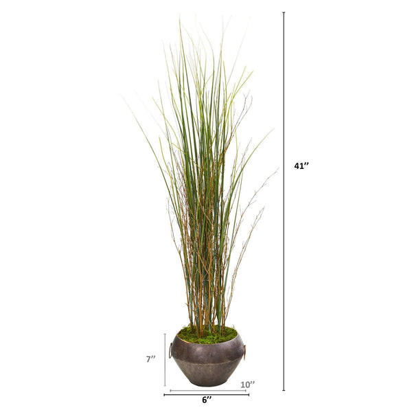41” Grass and Bamboo Artificial Plant in Metal Bowl