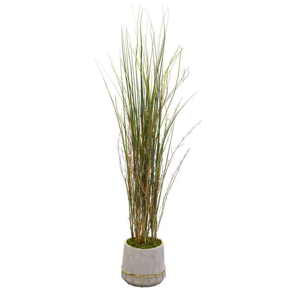 41” Grass and Bamboo Artificial Plant in Planter with Gold Trimming