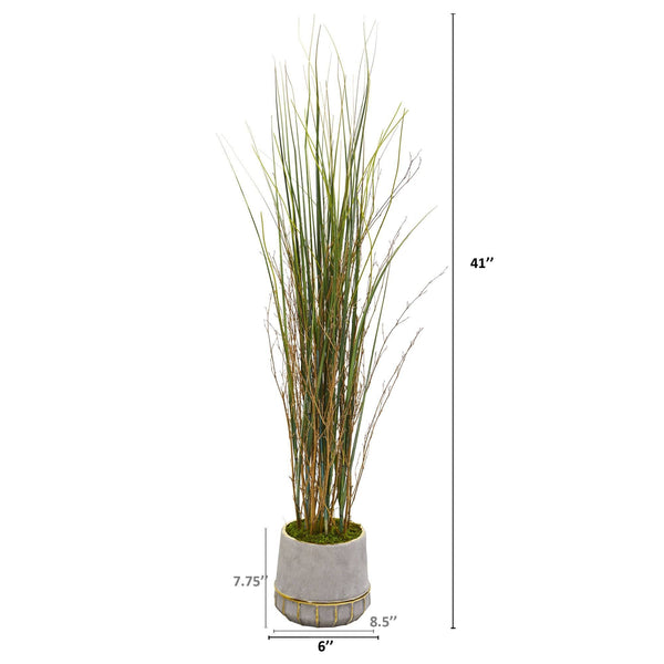 41” Grass and Bamboo Artificial Plant in Planter with Gold Trimming