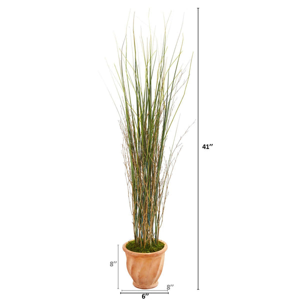 41” Grass and Bamboo Artificial Plant in Terra-cotta  Planter
