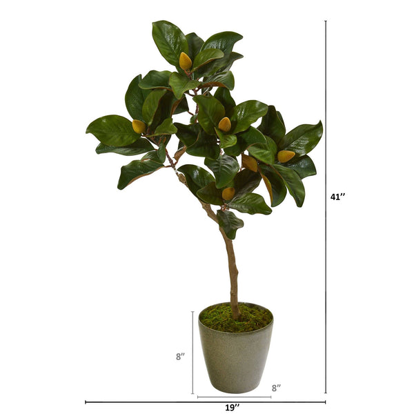 41” Magnolia Leaf Artificial Tree in Olive Green Planter
