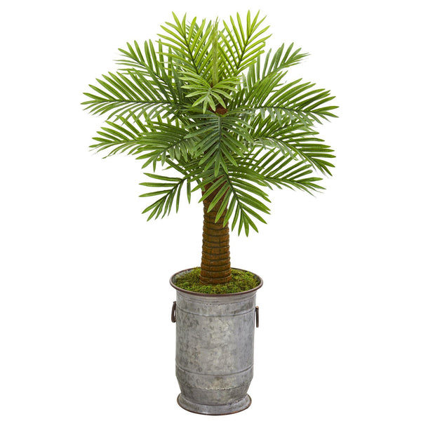 42” Robellini Palm Artificial Tree in Vintage Metal Planter