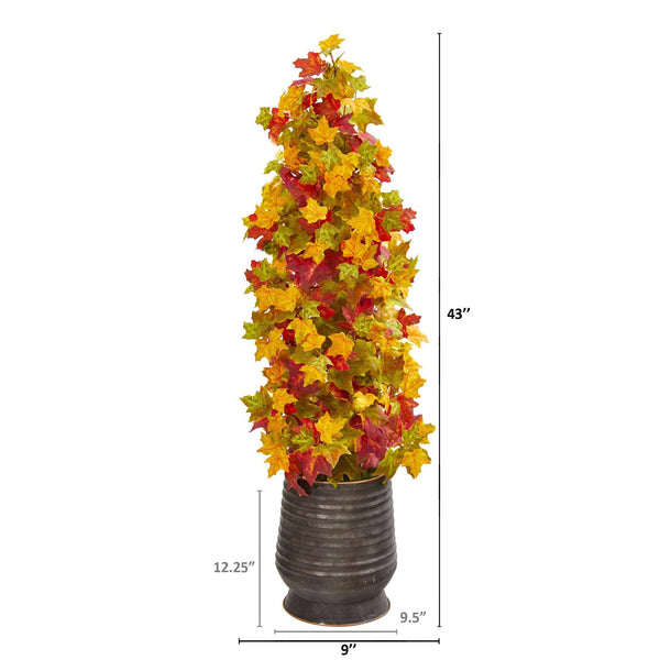 43” Autumn Maple Artificial Tree in Ribbed Metal Planter