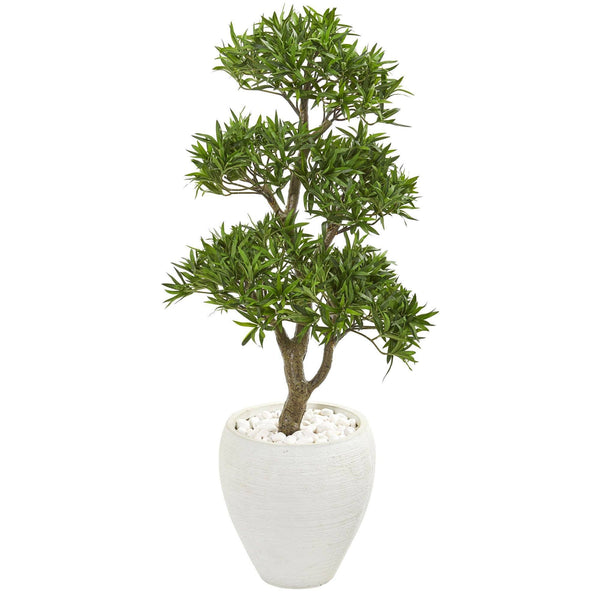43” Bonsai Styled Podocarpus Artificial Tree in White Planter