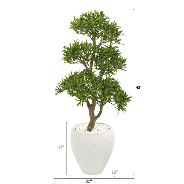 43” Bonsai Styled Podocarpus Artificial Tree in White Planter