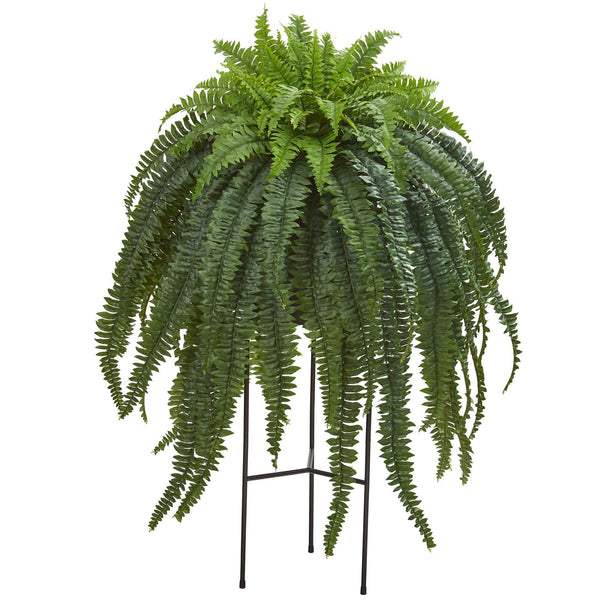 44” Boston Fern Artificial Plant in Stand Black Planter