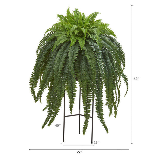 44” Boston Fern Artificial Plant in Stand Black Planter