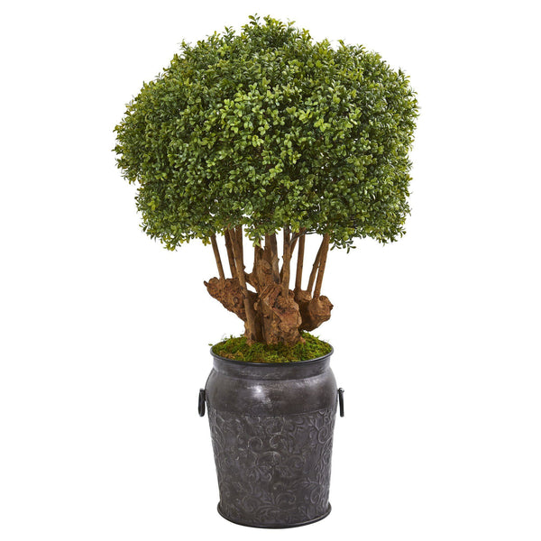 44” Boxwood Artificial Topiary Tree in Metal Planter (Indoor/Outdoor)