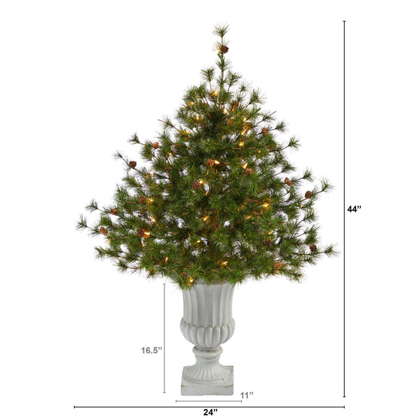 44” Colorado Mountain Pine Artificial Christmas Tree with 50 Clear Lights. 171 Bendable Branches and Pine Cones in Decorative Urn