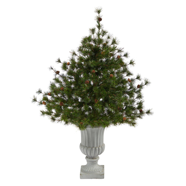44” Colorado Mountain Pine Artificial Christmas Tree with 50 Clear Lights. 171 Bendable Branches and Pine Cones in Decorative Urn