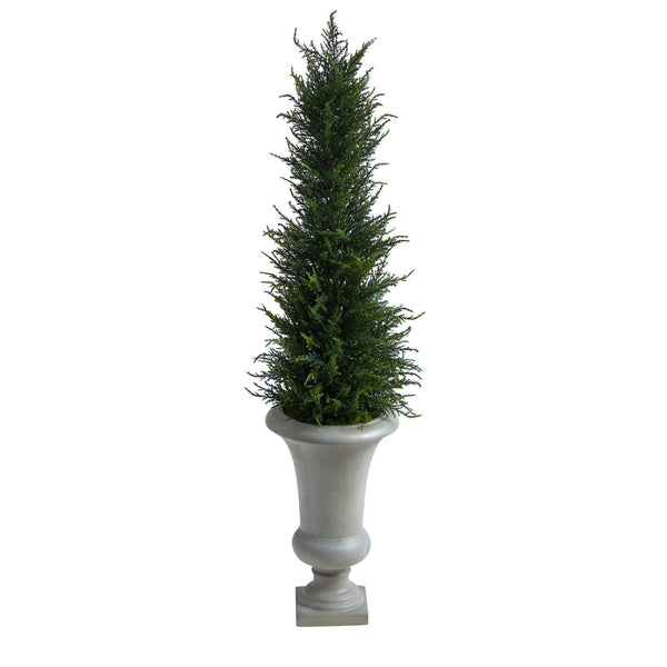 44” Cypress Artificial Tree in Sand Colored Urn UV Resistant (Indoor/Outdoor)