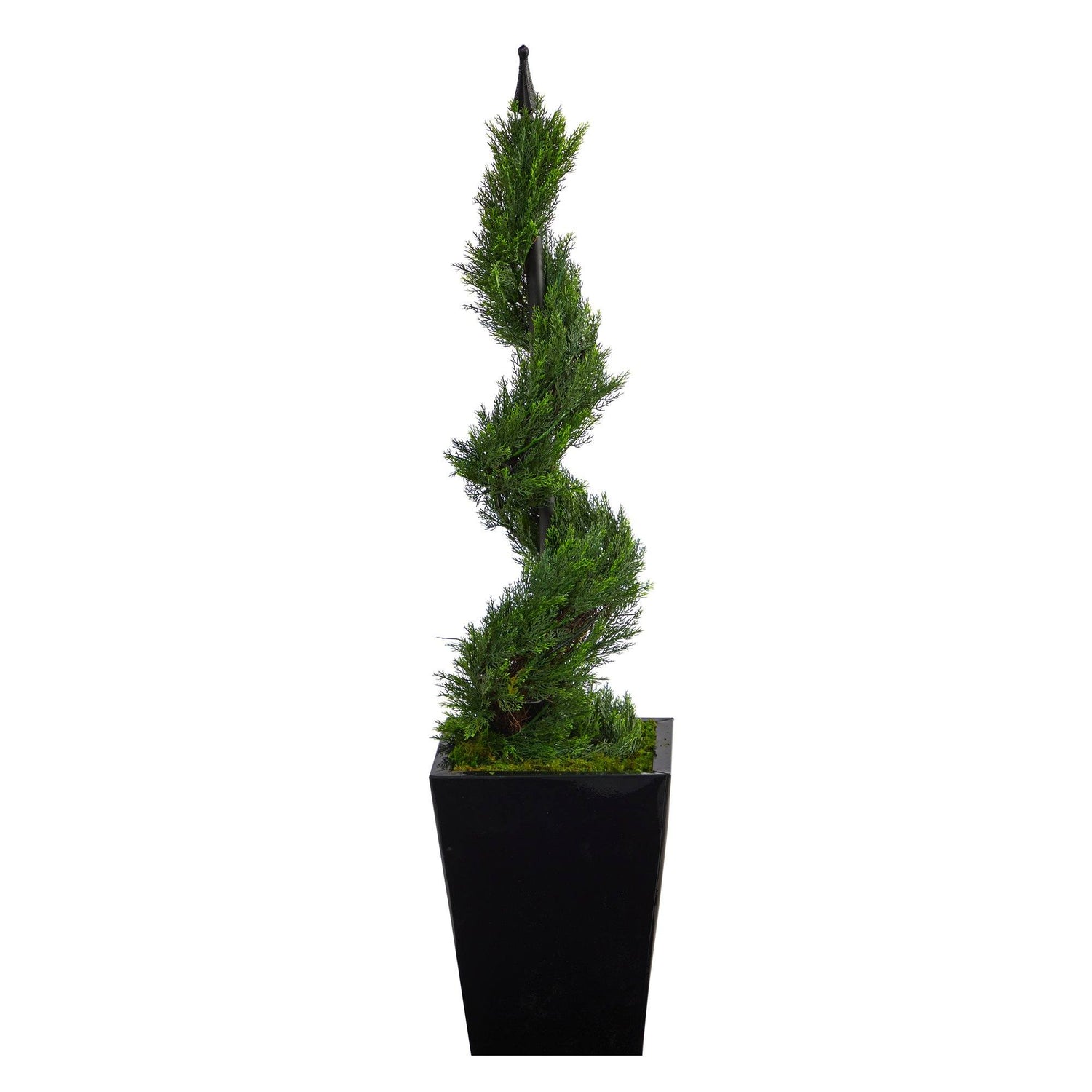 44” Cypress Spiral Topiary Artificial Tree in Black Metal Planter