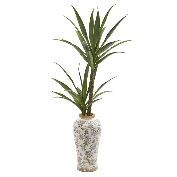 44” Double Yucca Artificial Plant in Designer Planter