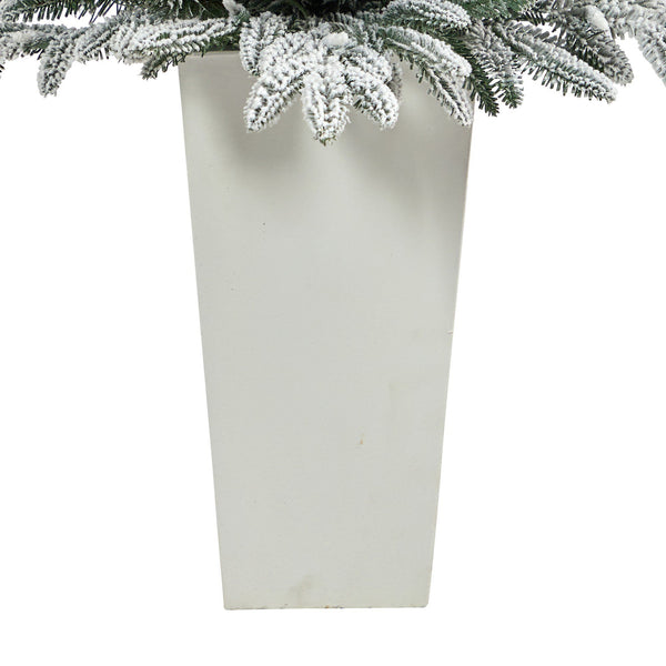 44” Flocked Manchester Spruce Artificial Christmas Tree with 50 Lights and 133 Bendable Branches in White Planter