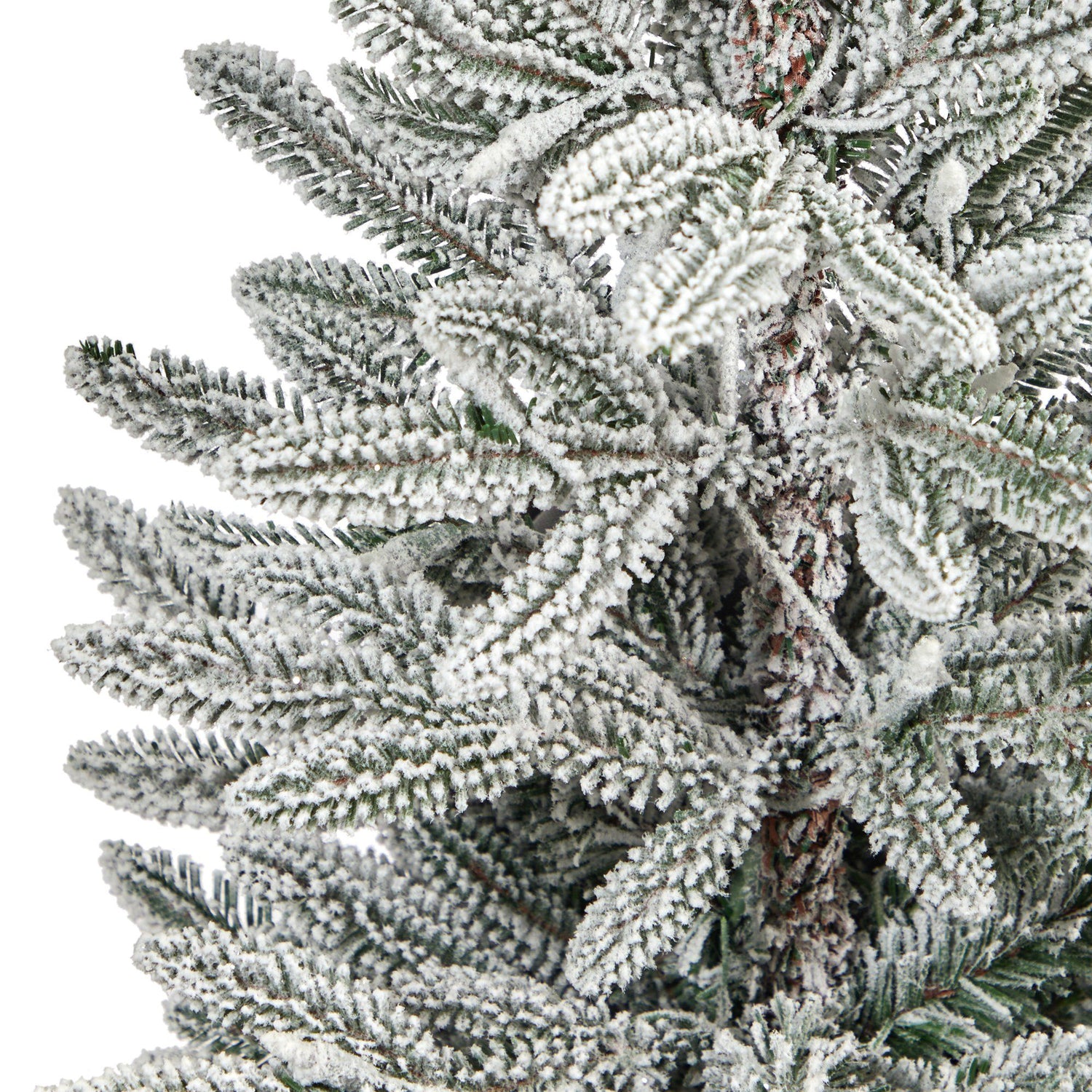 44” Flocked Manchester Spruce Artificial Christmas Tree with 50 Lights and 133 Bendable Branches in White Planter