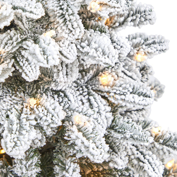 44” Flocked North Carolina Fir Artificial Christmas Tree with 150 Warm White Lights and 545 Bendable Branches in Planter