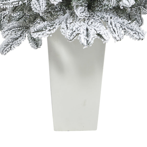 44” Flocked North Carolina Fir Artificial Christmas Tree with 150 Warm White Lights and 545 Bendable Branches in Planter