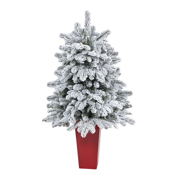 44” Flocked North Carolina Fir Artificial Christmas Tree with 150 Warm White Lights and 545 Bendable Branches in Planter