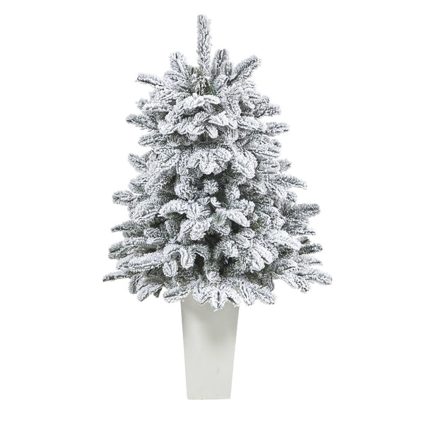 44” Flocked North Carolina Fir Artificial Christmas Tree with 150 Warm White Lights and 545 Bendable Branches in Planter