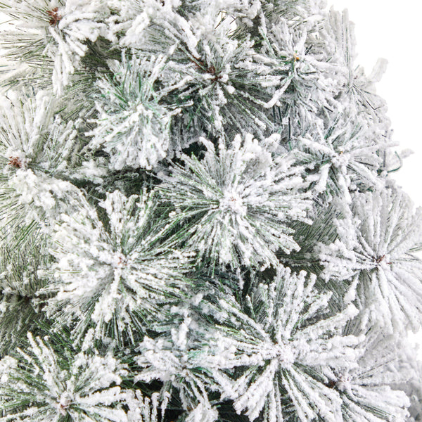 44” Flocked Oregon Pine Artificial Christmas Tree with 50 Clear Lights and 113 Bendable Branches in Charcoal Planter