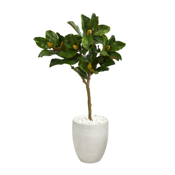 44” Magnolia Leaf Artificial Tree in White Planter
