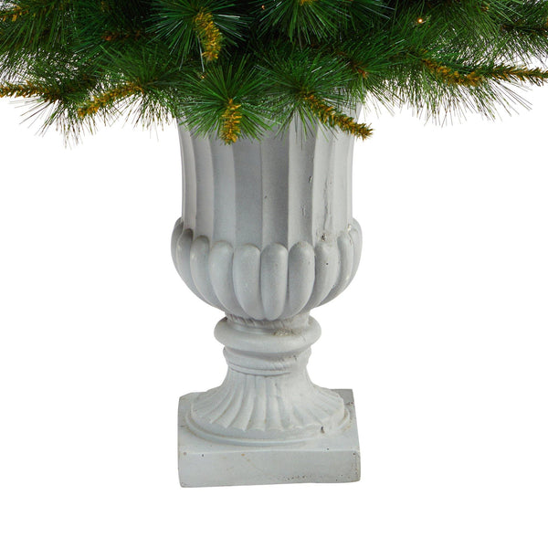 44” New England Pine Artificial Christmas Tree with 50 Clear Lights and 117 Bendable Branches in Decorative Urn