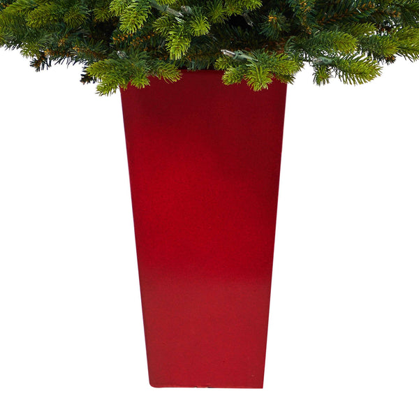 44” North Carolina Fir Artificial Christmas Tree with 150 Clear Lights and 563 Bendable Branches in Red Tower Planter