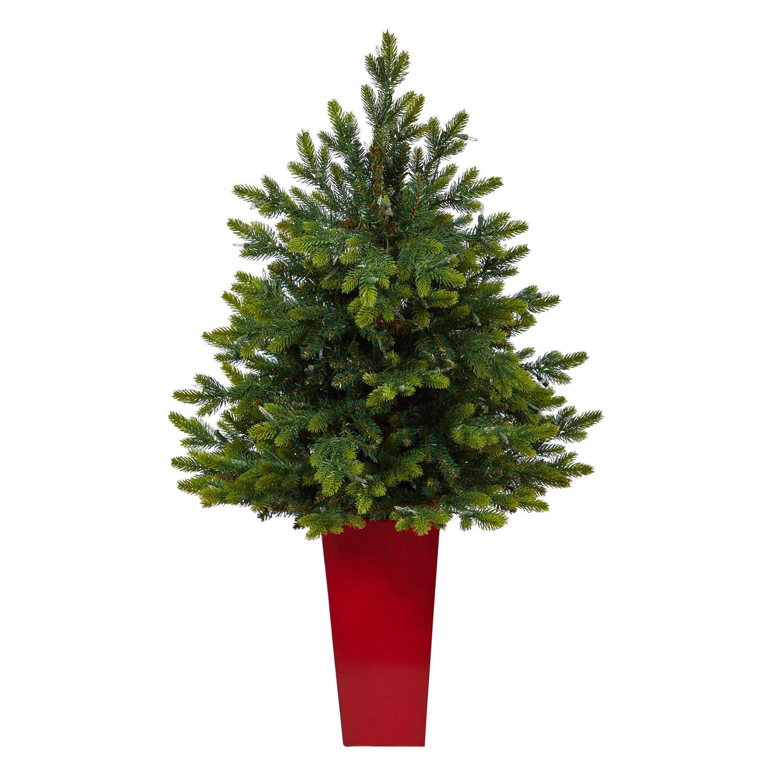 44” North Carolina Fir Artificial Christmas Tree with 150 Clear Lights and 563 Bendable Branches in Red Tower Planter