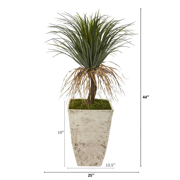 44” Pony Tail Palm Artificial Plant in Country White Planter