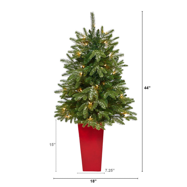 44” Snowed Grand Teton Fir Artificial Christmas Tree with 50 Clear Lights and 111 Bendable Branches in Red Planter