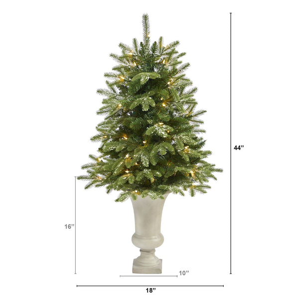 44” Snowed Grand Teton Fir Artificial Christmas Tree with 50 Clear Lights and 111 Bendable Branches in Sand Colored Urn