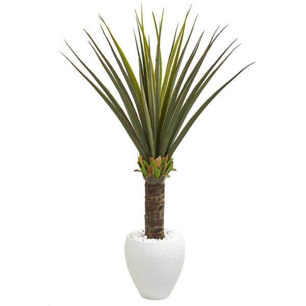 4.5' Agave Artificial Plant in White Planter