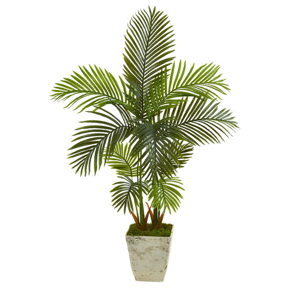4.5’ Areca Palm Artificial Tree in Country White Planter