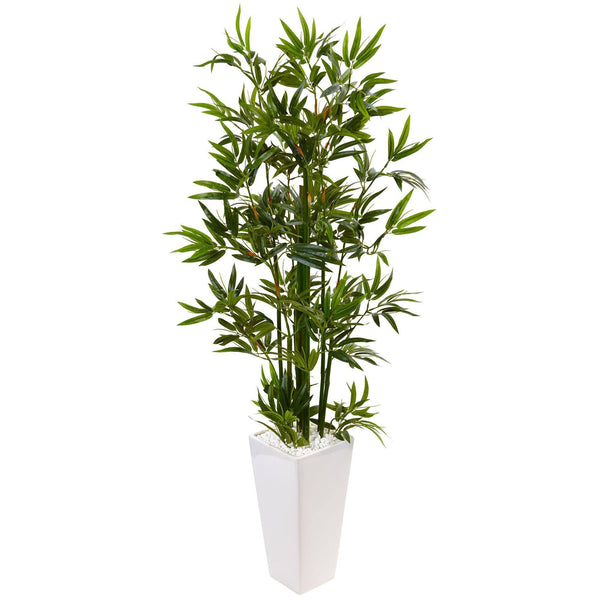 4.5’ Artificial Bamboo Tree in White Tower Planter